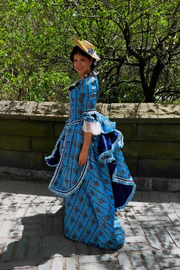 Andrea as Christine Daae in the blue Wishing gown and a handmade hat