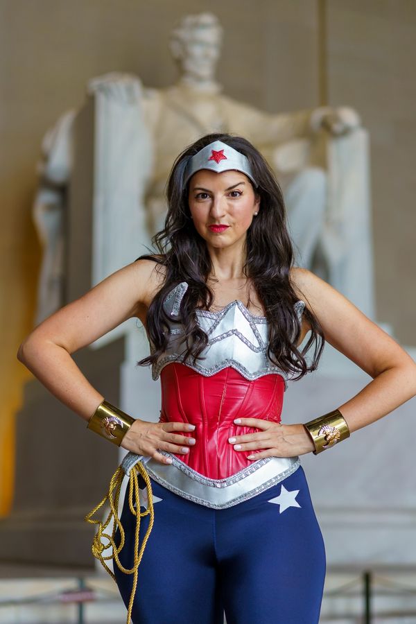 Andrea as New 52 Wonder Woman at the Lincoln Memorial